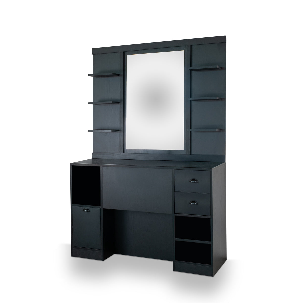 Hairdresser Barber with Mirror and Shelves Black Finish