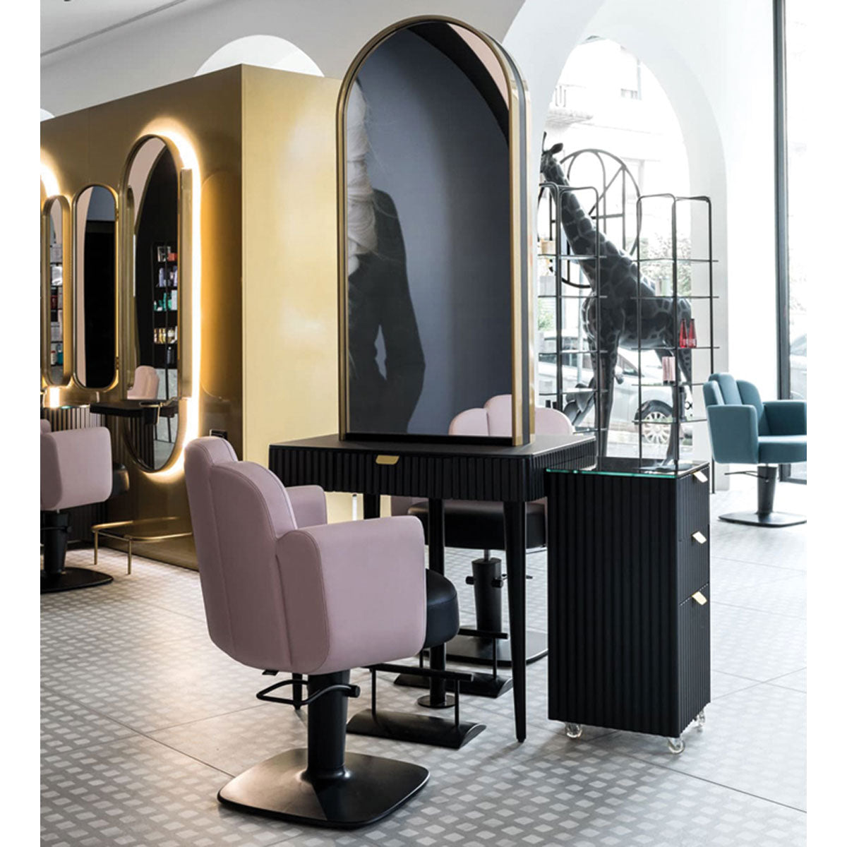 Hairdressing chair SARAH Easy Central 2-Seater Black
