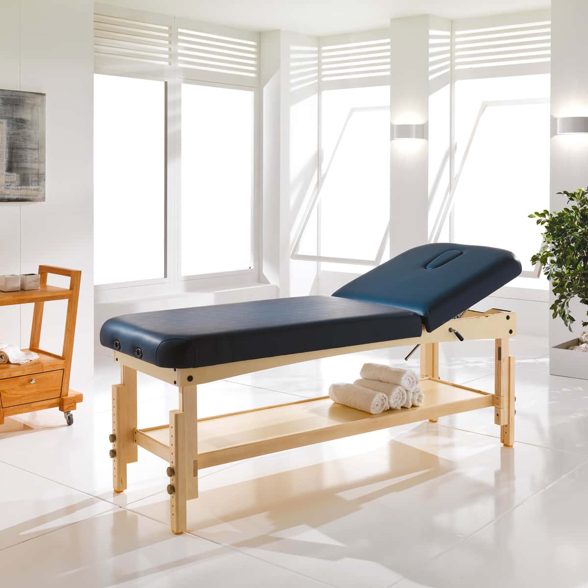Blue ORIENT WOOD BED Massage Table