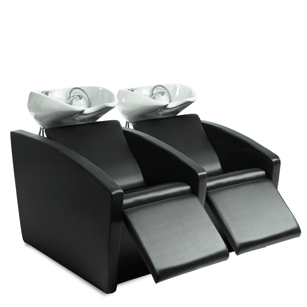 ADRIEN 2-place Backwash Unit with electric leg rest and white basin