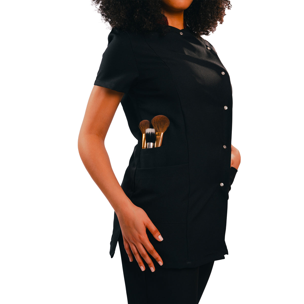 Black Mandarin Collar Tunic 3 Pockets