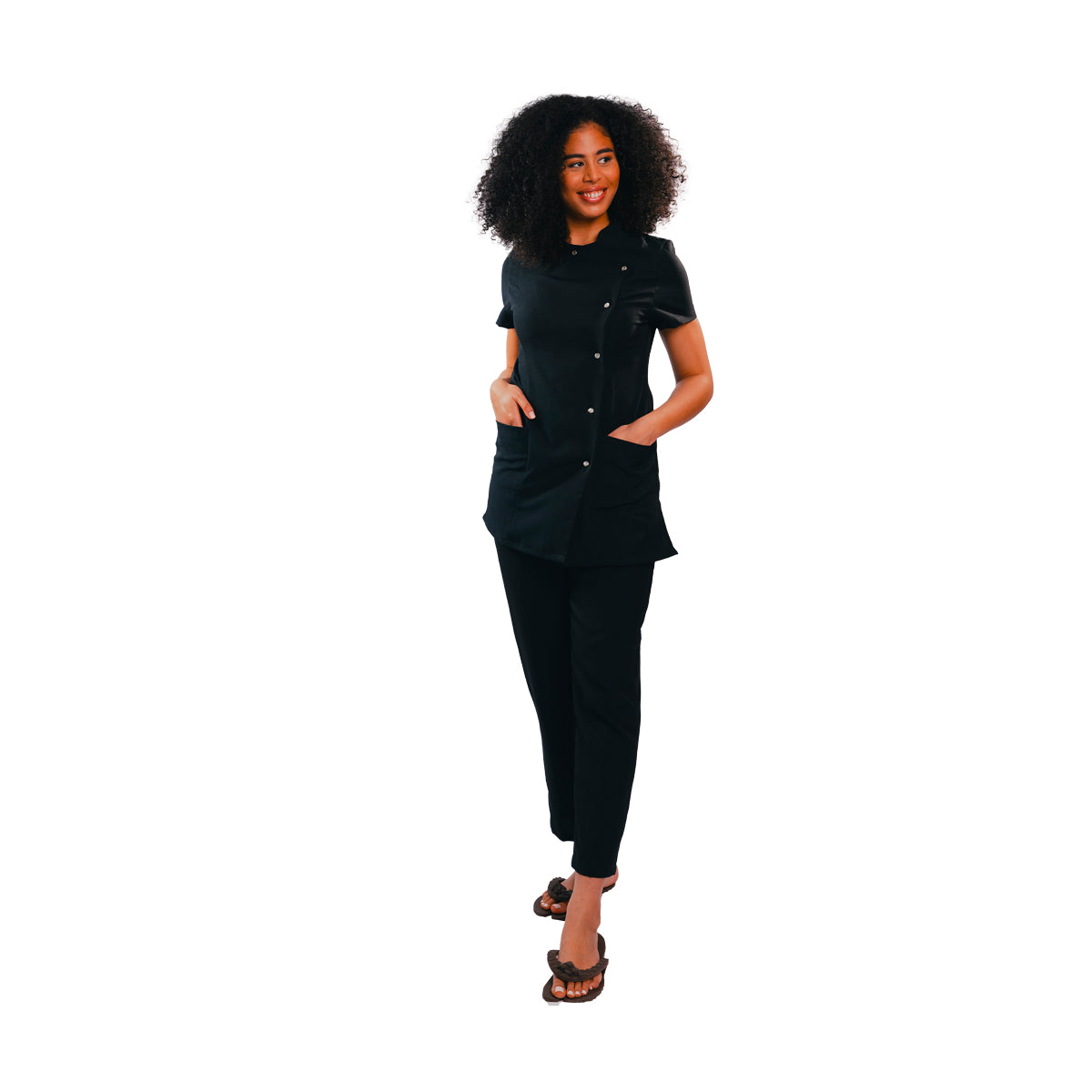 Black Mandarin Collar Tunic 3 Pockets