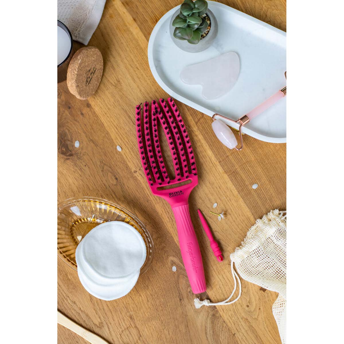 Brosse FINGERBRUSH CARE ICONIC Hot Pink Sanglier & Nylon Taille M