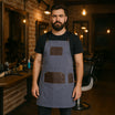 Tablier Barbier Tissu Gris Poche Cuir